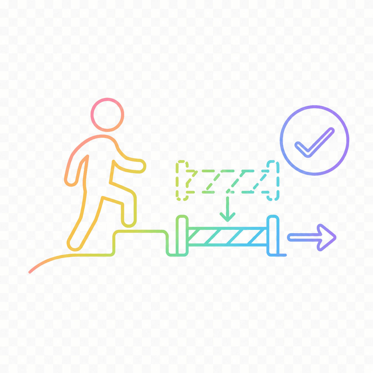 Line drawing of a person looking forward with an arrow pointing upward, showing confidence, growth and next steps.