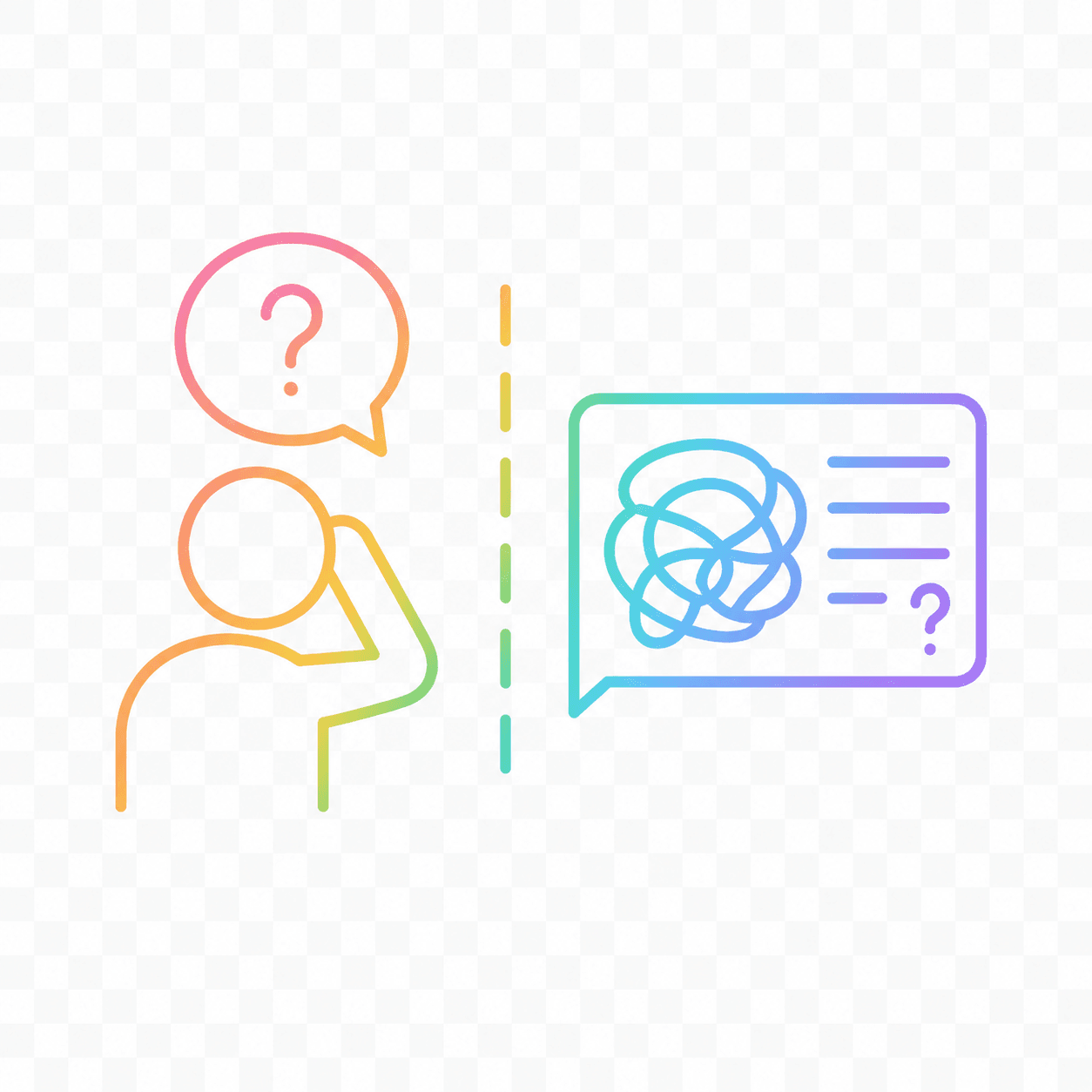 Line drawing of a person pointing to a checklist with tick marks and an alert symbol.