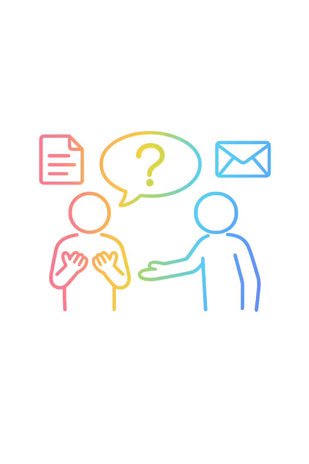 Simple AAC-style icon showing a person asking for support or another format.