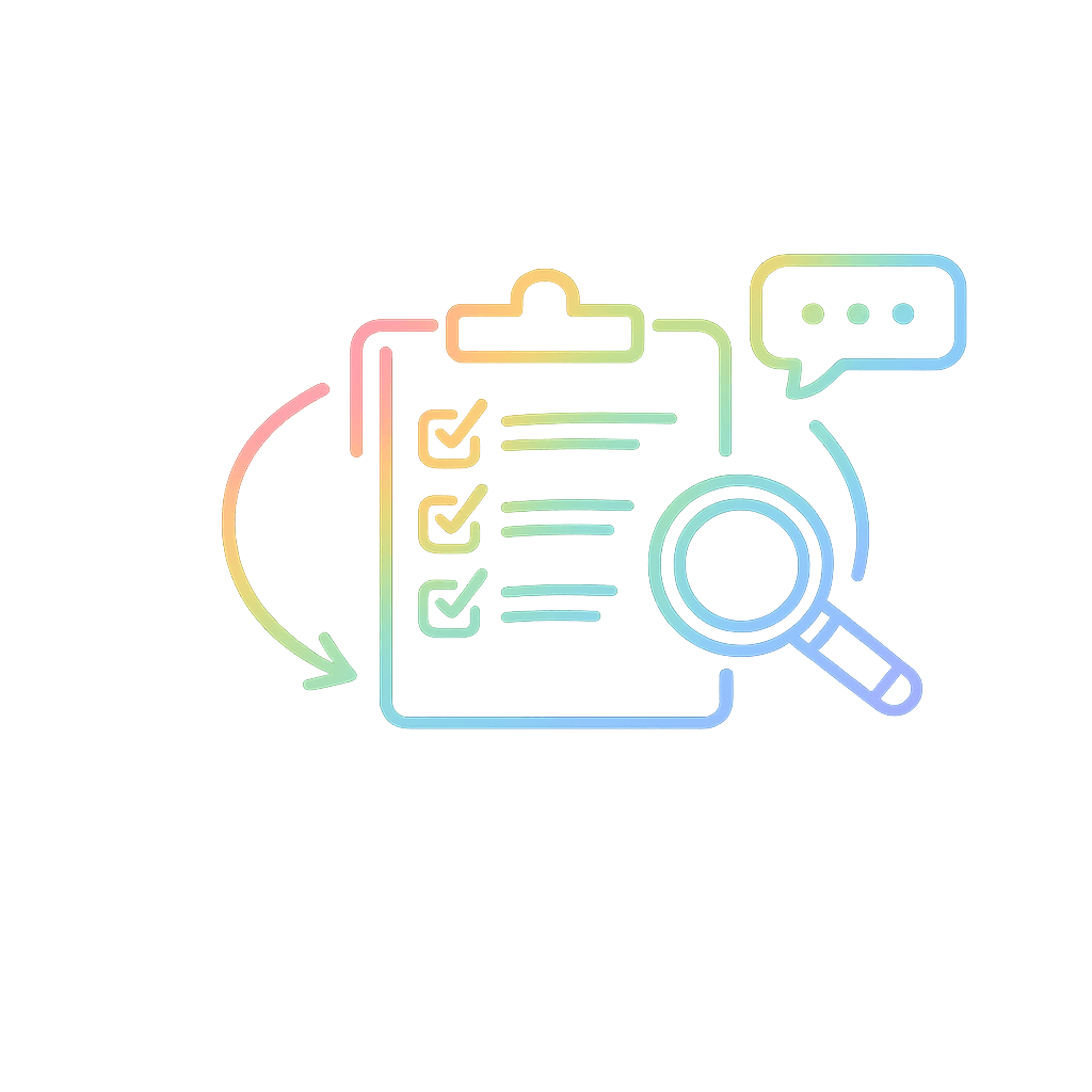 Simple AAC-style icon showing a rewritten message checked for clarity and access.
