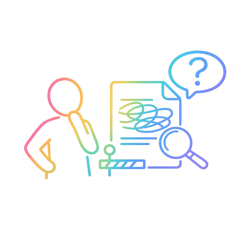 Simple icon showing a question mark over unclear information.