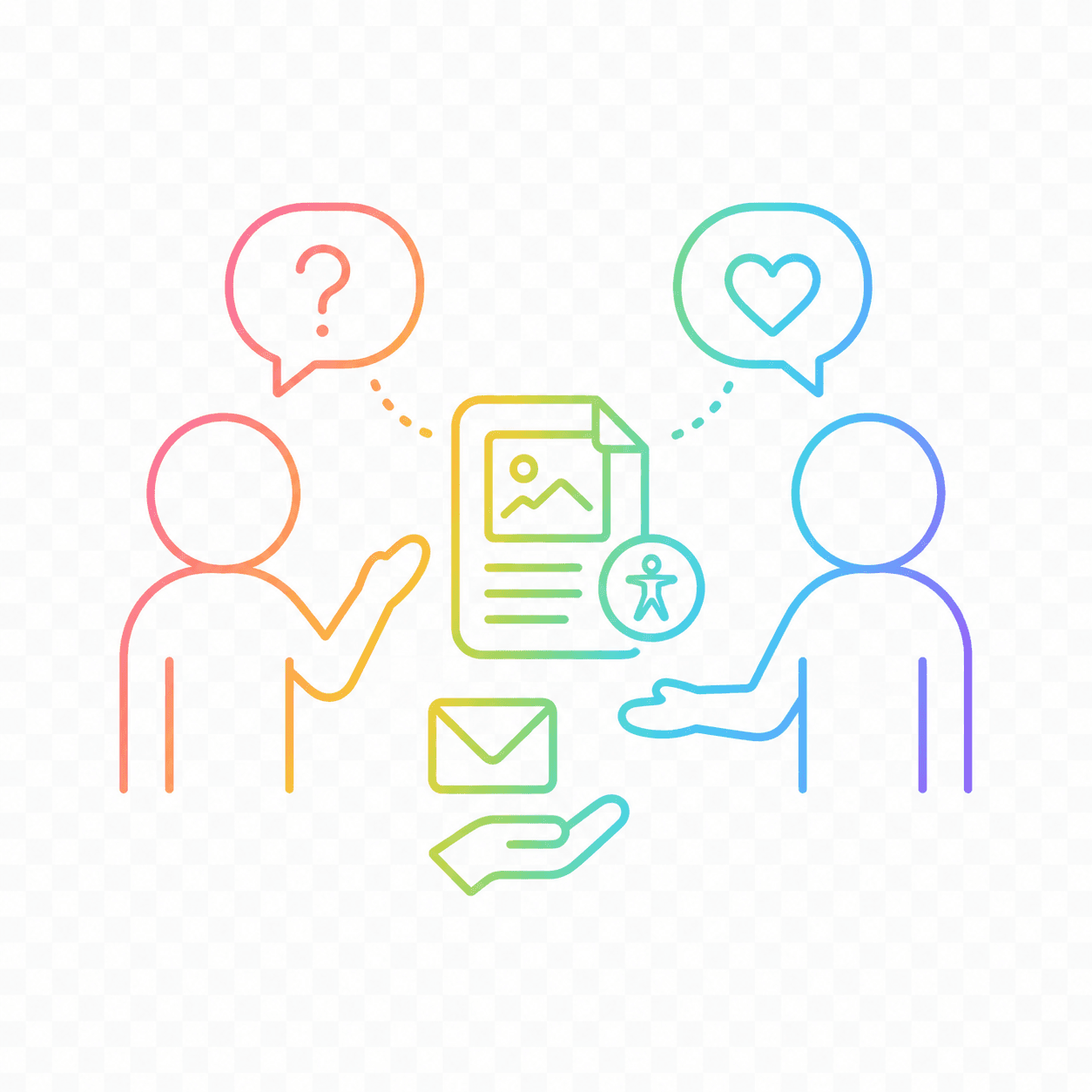 Simple icon showing a person asking for another format.