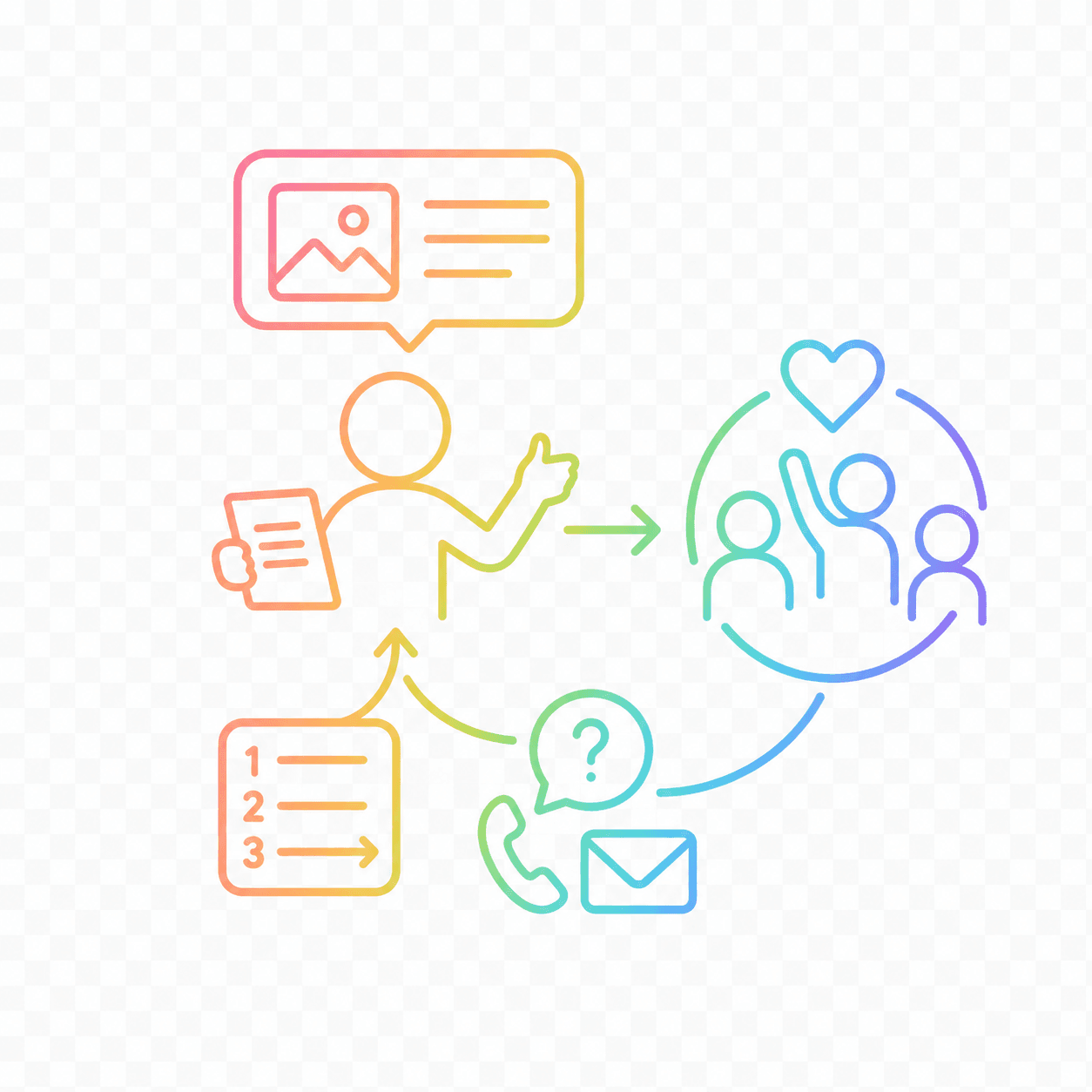 Simple icon showing communication helping people take part.