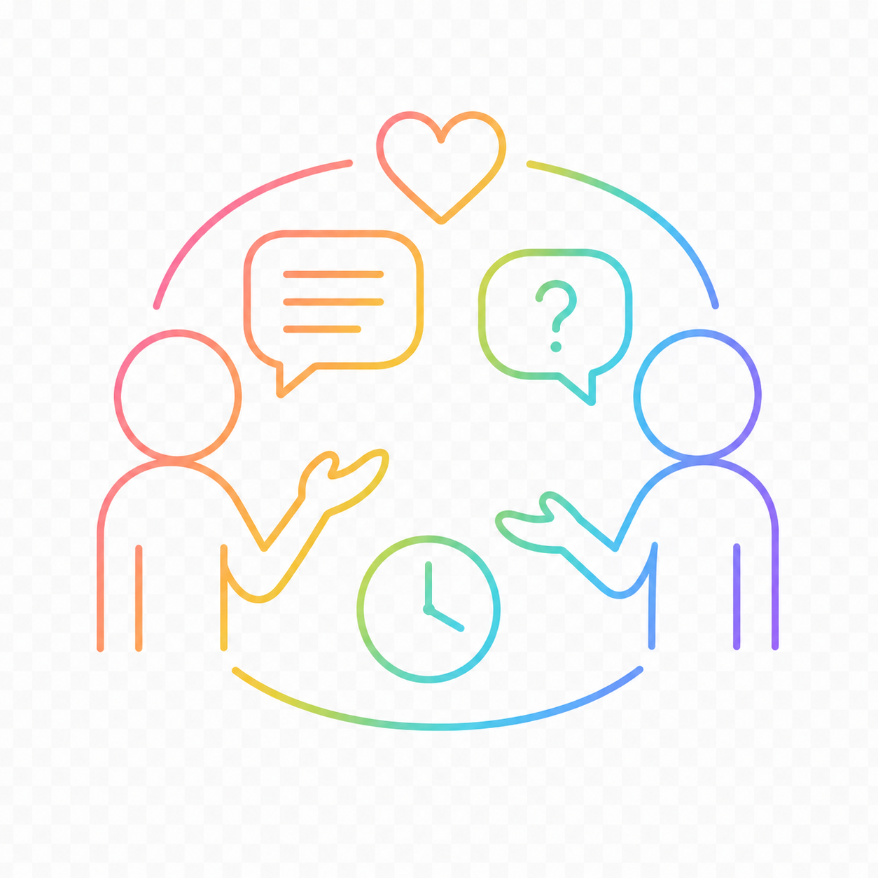 Simple icon showing two people communicating respectfully.
