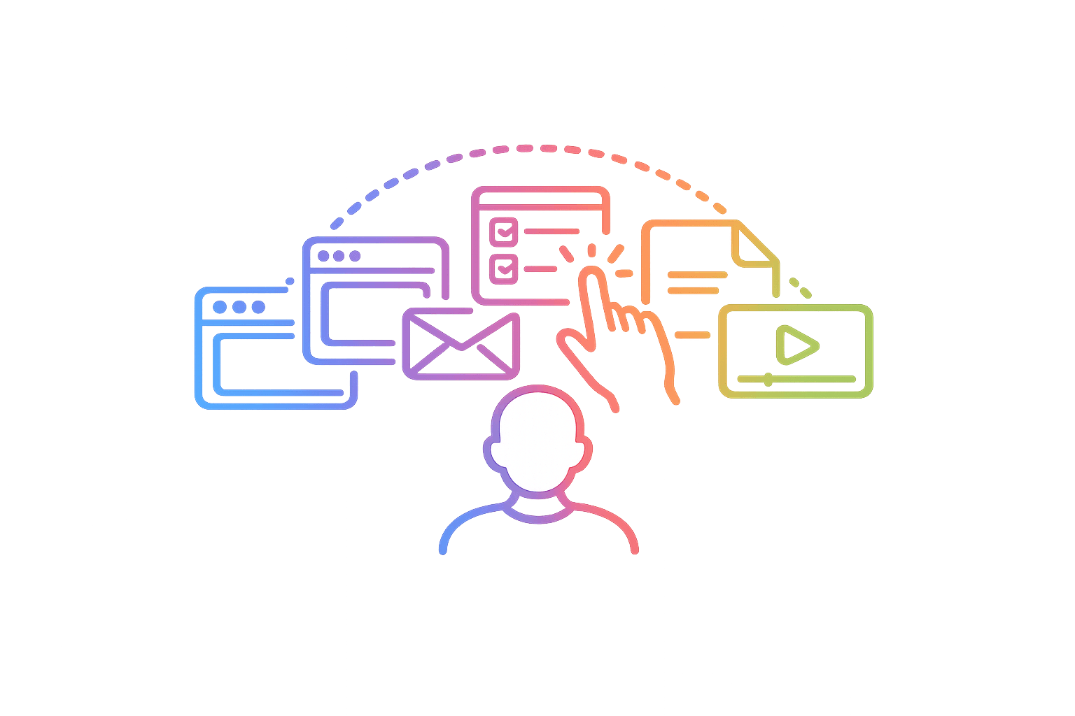 Simple icon showing a person choosing one digital touchpoint.